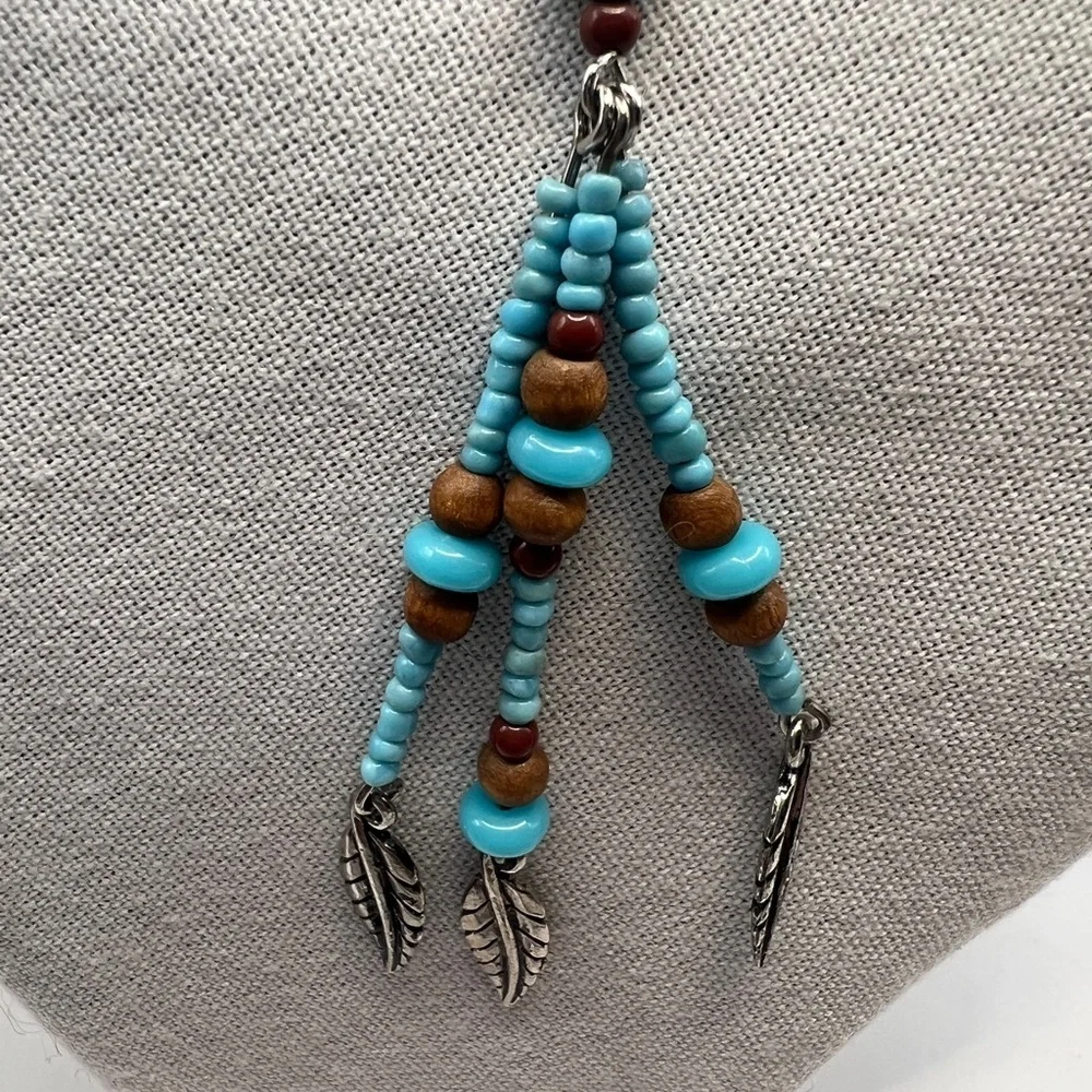 Avon Turquoise color seed pearls feather drop necklace